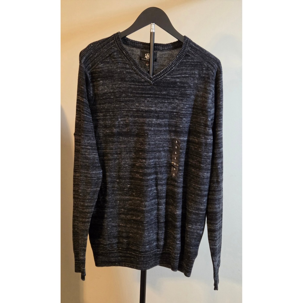 NWT Rock & Republic Marled Crewneck Sweater Mens Size Large Black